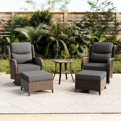 2 Person Wicker Outdoor Conversation Set With Ottomans For Patio,Backyard And Front Porch by Red Barrel Studio