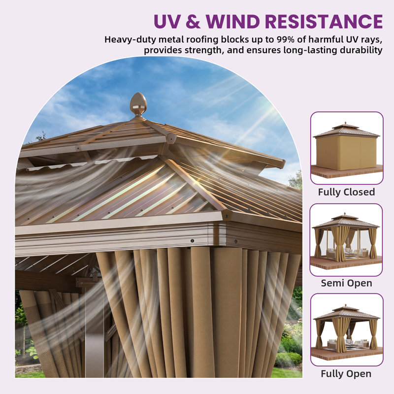 Outdoor Hardtop Aluminum Patio Gazebo with Antique Bronze Roof, 10 ft x 10 ft