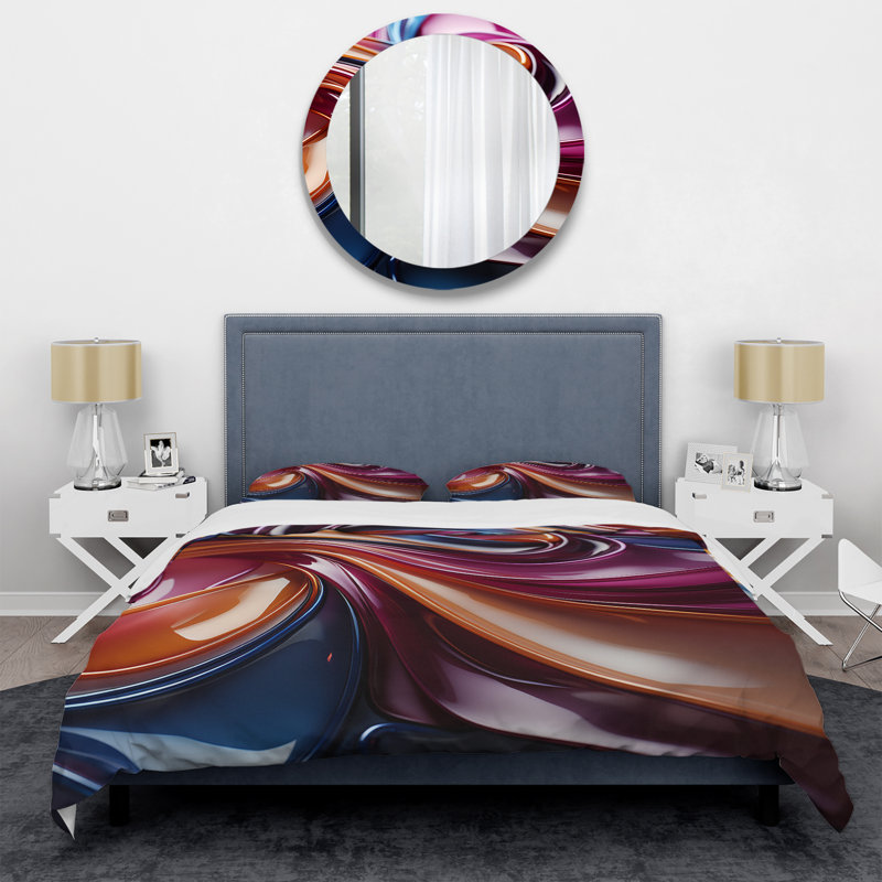 Mauve et bleu fractal Wave IV - Ensemble de housse de couette fractale abstraite