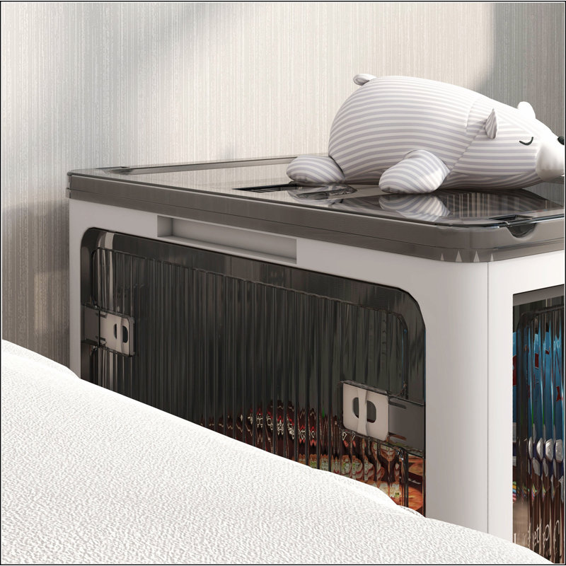 Stackable Storage Bins with Lids, Wheels, and Collapsible, White