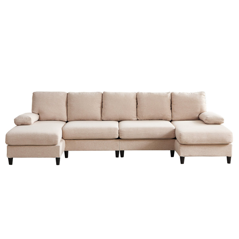Boneless 4-Seater U-Shaped Sectional Sofa Couches for Living Room, Beige