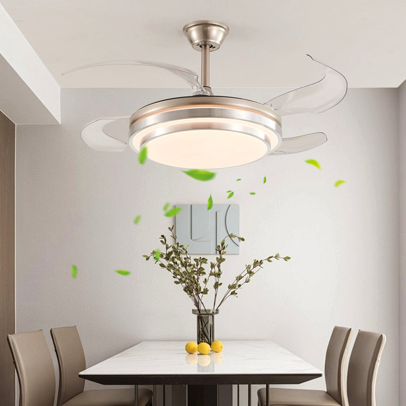 42 Inch Modern Led Ceiling Fan With Light And Remote Control, Retractable Blades, Adjustable 6-Speed, Silent Operation Dc Motor For Living Room, Bedroom, Dining Room