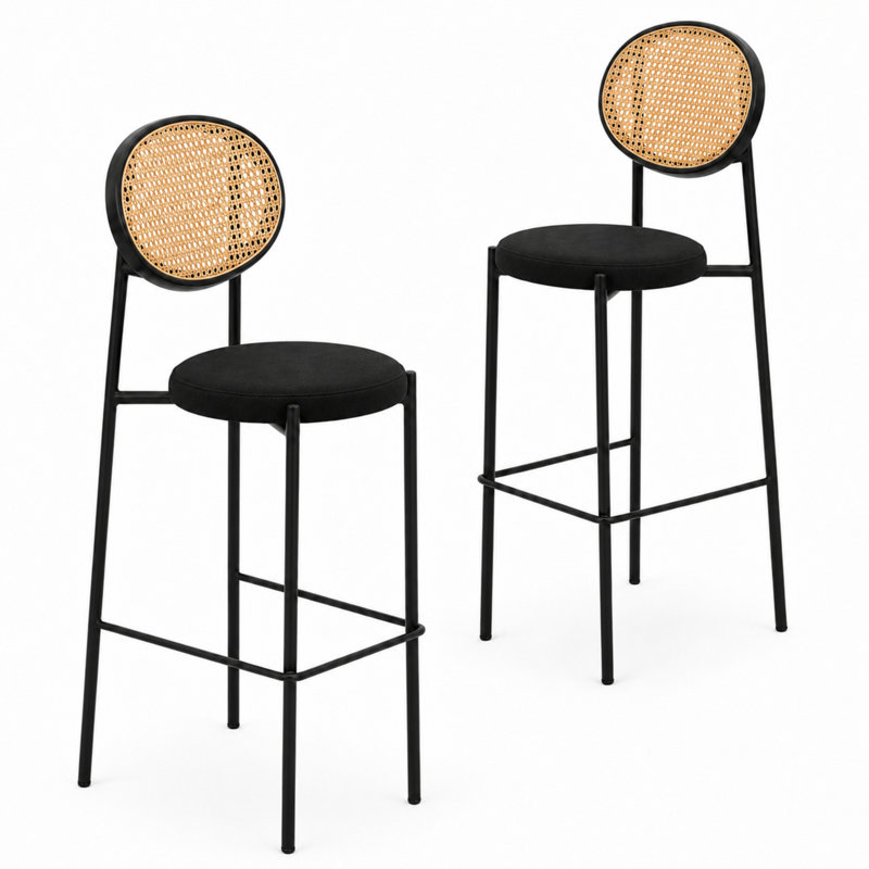 Tabouret de bar moderne en tissu Euston, Noir, 2