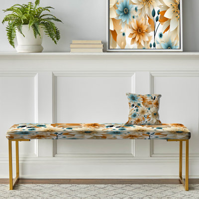 Banc floral rembourré or