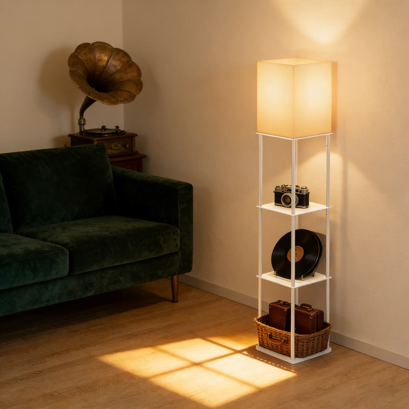 Lampe sur pied moderne avec tablettes, lampe sur pied d'angle à 3 niveaux avec ampoule DEL à température de couleur réglable, lampe de bibliothèque pour le salon, la chambre à coucher, le bureau
