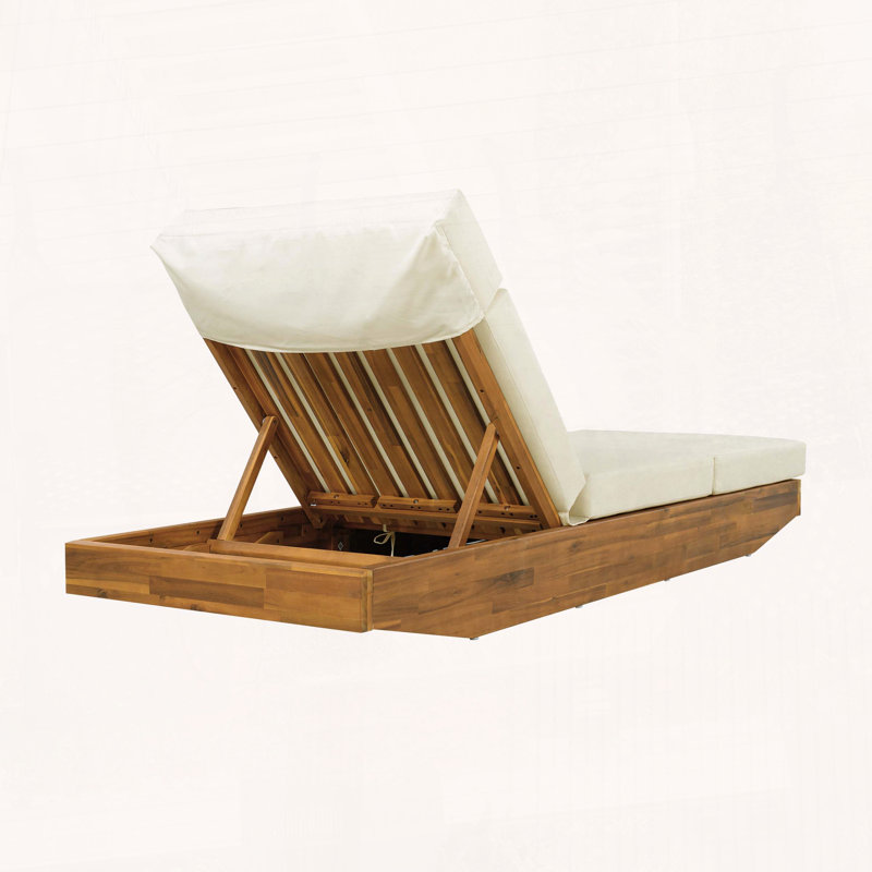 Chaise longue d'extérieur moderne en bois d'acacia avec coussin beige, conception réglable et pliable, Beige
