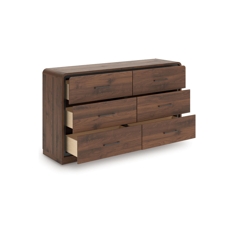 Grande commode Fery, 6 tiroirs, poignées noires, brun noyer élégant moderne