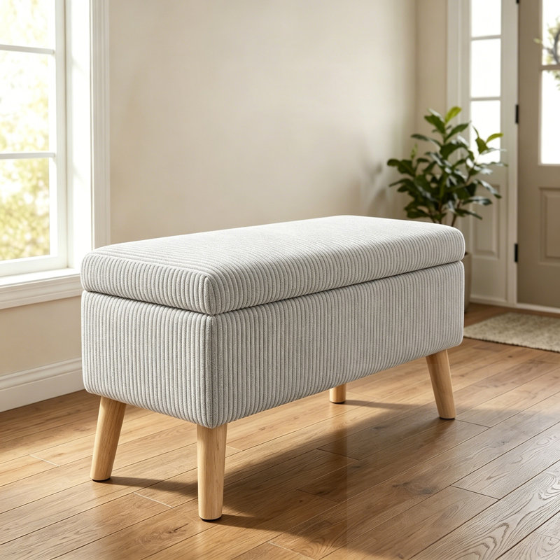 Banc de rangement rembourré avec pieds, Beige, Beige
