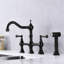 Robinet de cuisine à bec latéral extractible noir mat, pont à deux poignées, laiton, corrosion, fuite, robinet à bec pivotant stable à 360 degrés avec design et jet, noir, rouille, immuable