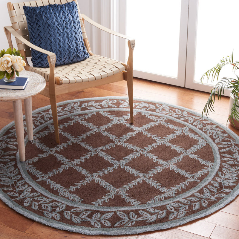 Tapis brun en laine crocheté à la main Hollander, Rond 8 pi