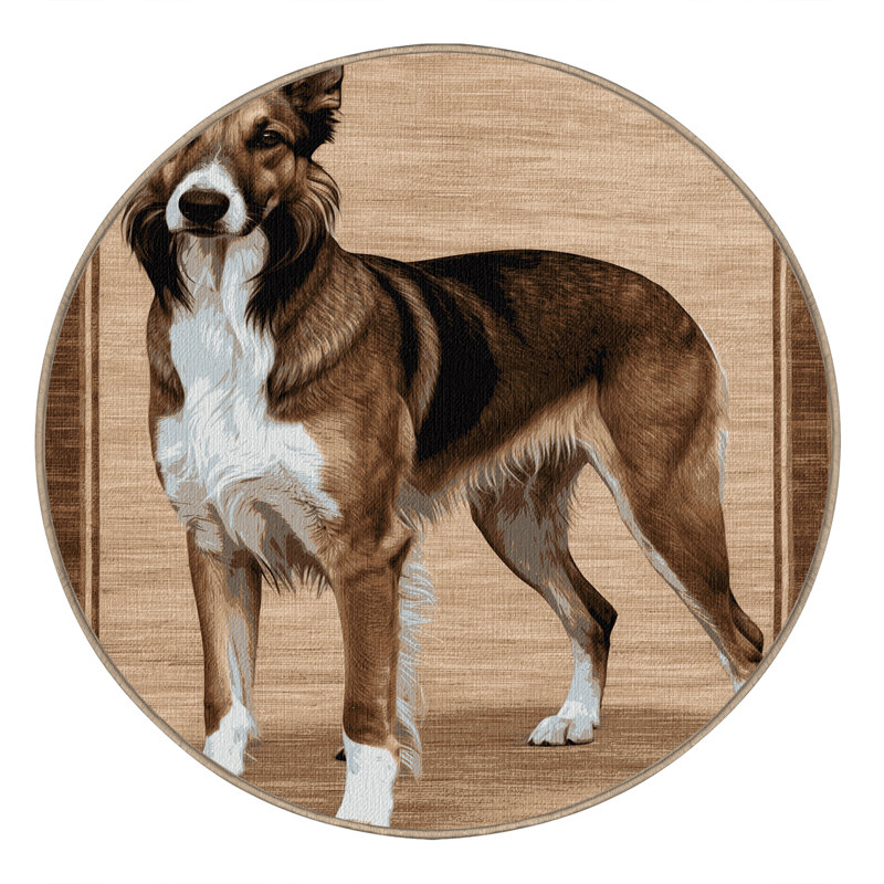 Washable Sloughi Dogs Area Rug, Round 7'