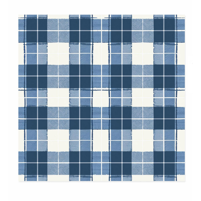 Motif à carreaux abstrait bleu IV, reproduction d'art moderne sans cadre, H 18 po x l 18 po