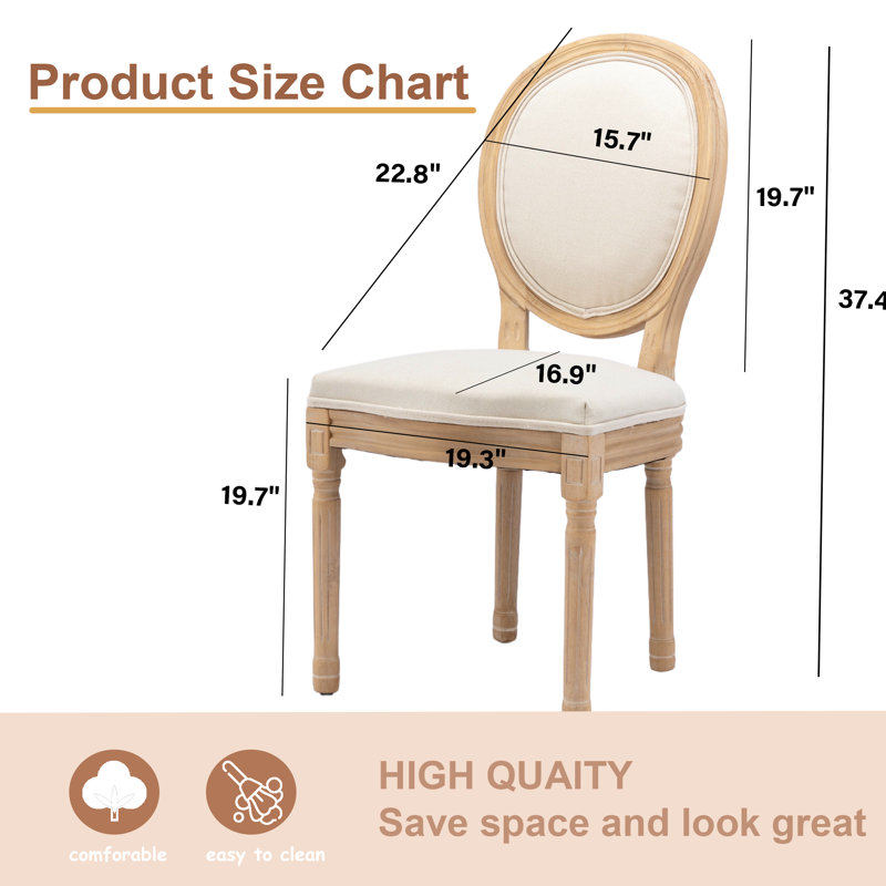 French Style Vintage Solid Back Dining Chair, Beige, 6