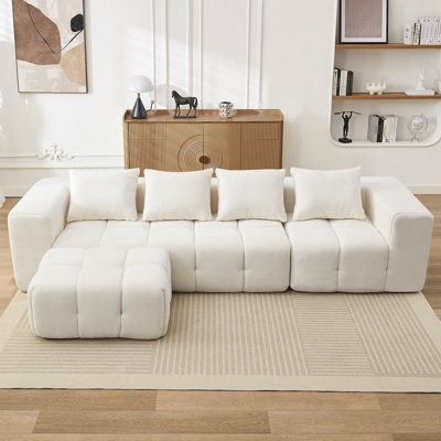 Modular Chenille Cloud Sofa, 3-Piece Boneless L-Shape Sectional with Ottoman, No Assembly