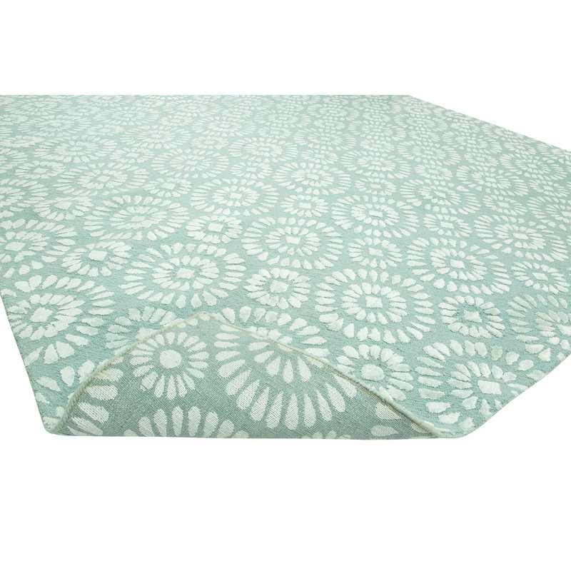 Wool Geometric Area Rug in Light Blue, Rectangle 10' x 14'