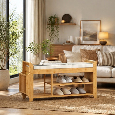 Entryway Storage Bench,Shoe Bench with Comfortable Cushioned Seating
