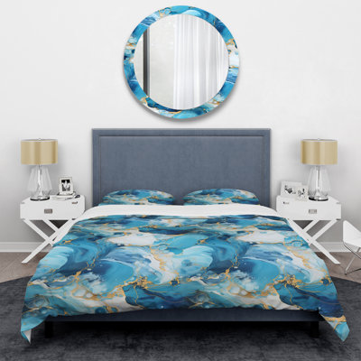 Ensemble de housse de couette en marbre Kaete Blue Oceanic Allure