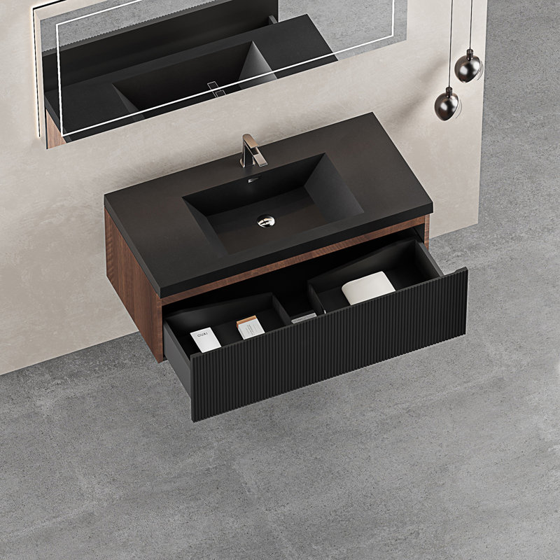 Meuble-lavabo mural flottant avec lavabo, 35"