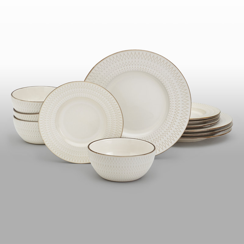 Taylor White Embossed Ceramic 12-Piece Dinnerware Set