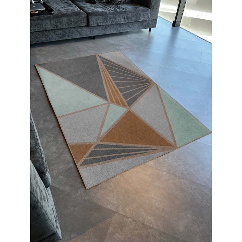 Tapis multicolore multicolore à motif géométrique triangulaire, Rectangle 4 pi 11 po x 9 pi 10 po