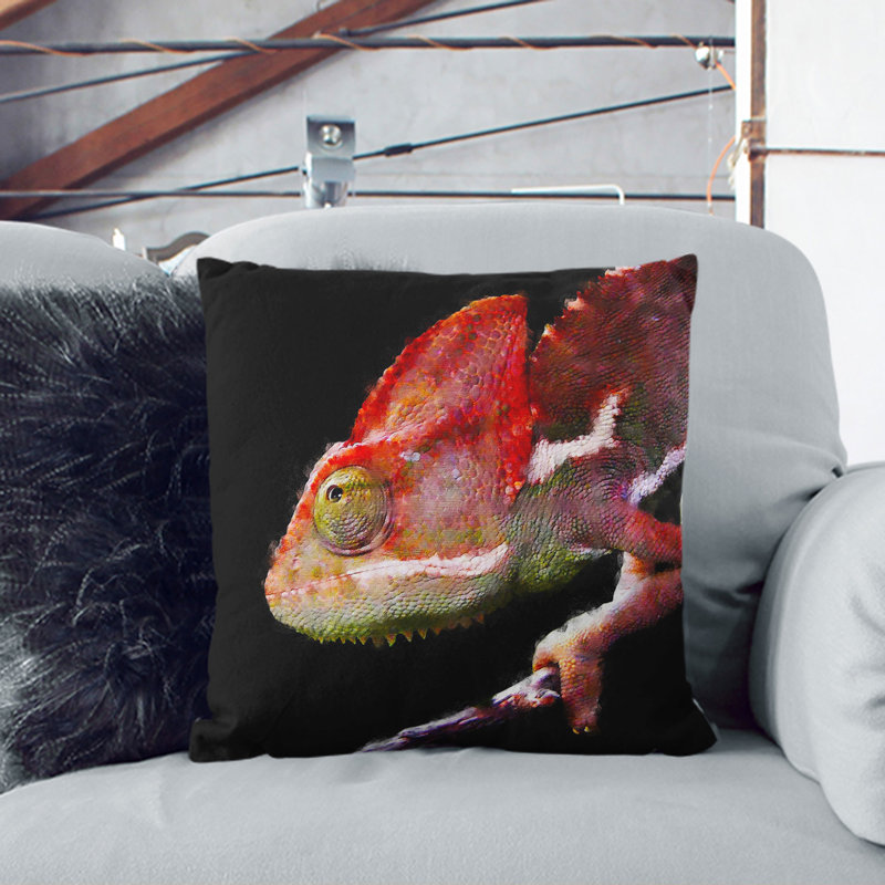 Chameleon Lizard Vol.2 Painting Square Throw Cushion, 55cm H x 55cm W x 20cm D, Black