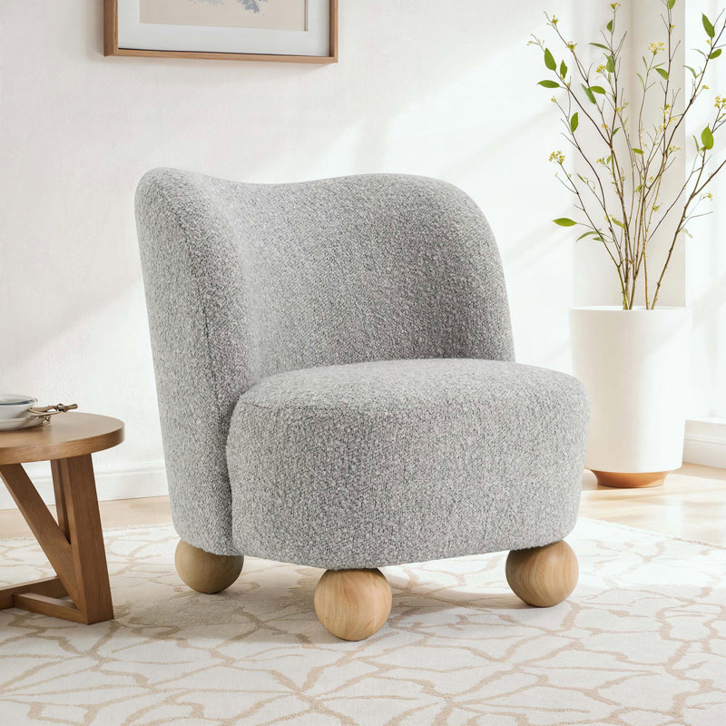 Fauteuil d'appoint Boucle, pieds sphériques et dossier arrondi, Gris, Naturel