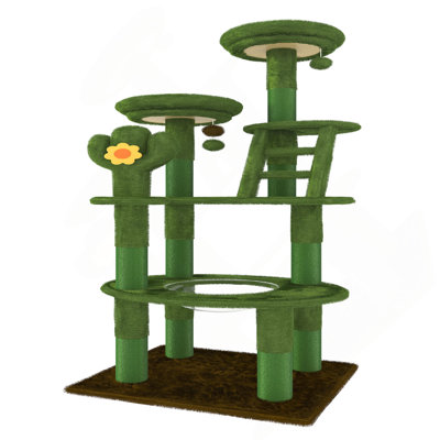 Cactus Cat Tree With Transparent Capsule, Sisal Posts, Plush Perches, And Interactive Toys For Indoor Cats