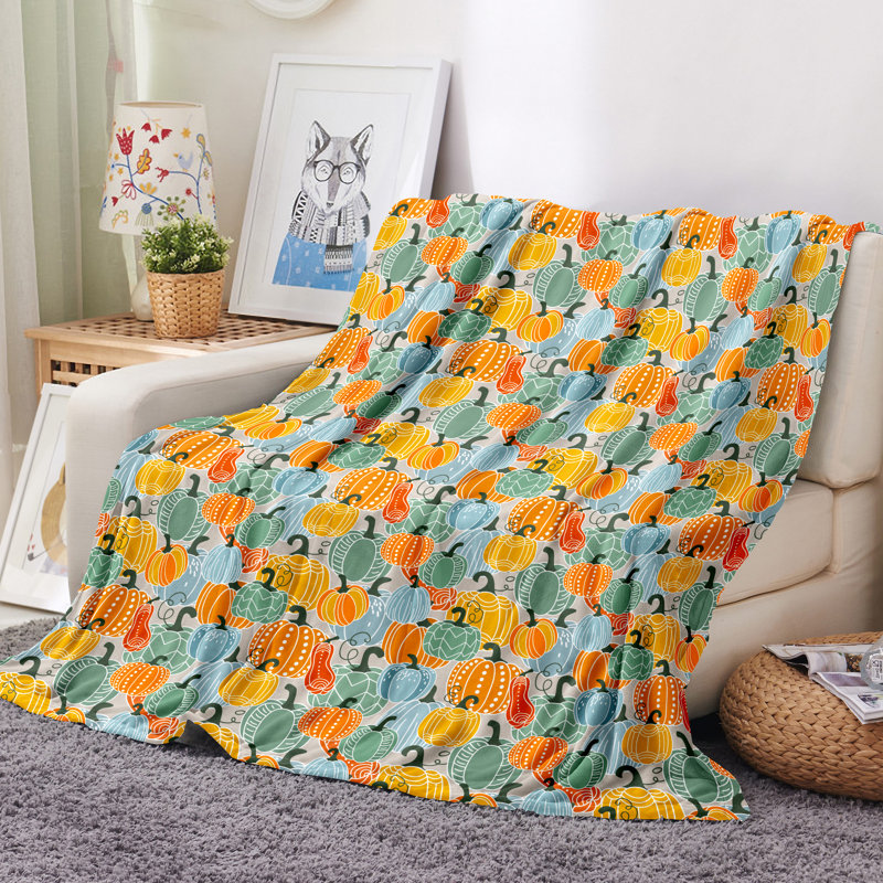  Couverture en velours moelleux et citrouille, Vert/gris/jaune