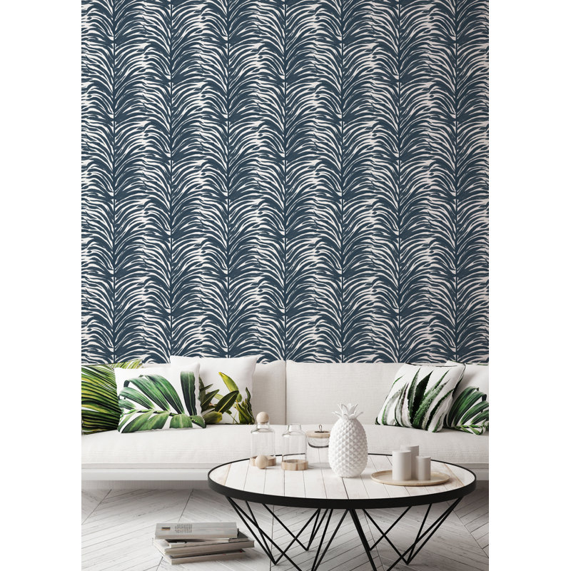 Deco Fern 10' L x 24" W Peel and Stick Wallpaper Roll, Charcoal, Paper, Non-pasted