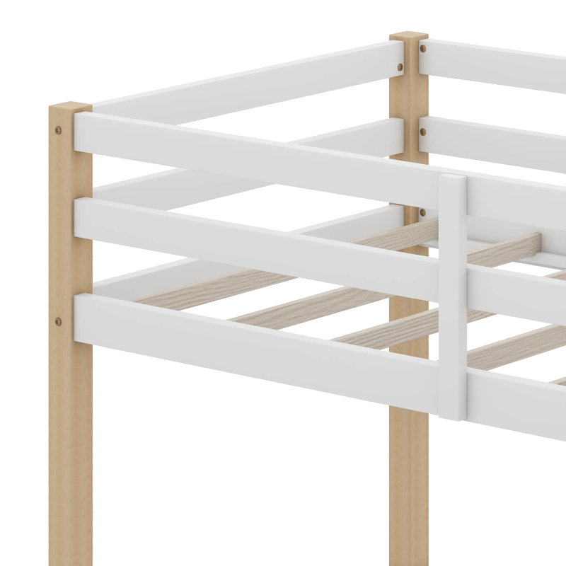 Twin Size Loft Bed With Ladder And Safety Guardrail