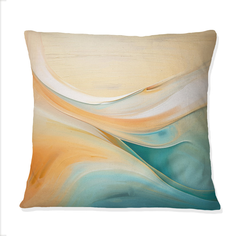 Vague turquoise se brisant sur le rivage - Coussin décoratif à imprimé géométrique abstrait, 16" x 16"