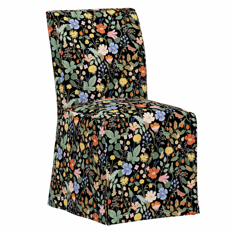 Frances Slipcover Dining Chair, Rpc Stawberry Fields Black Linen