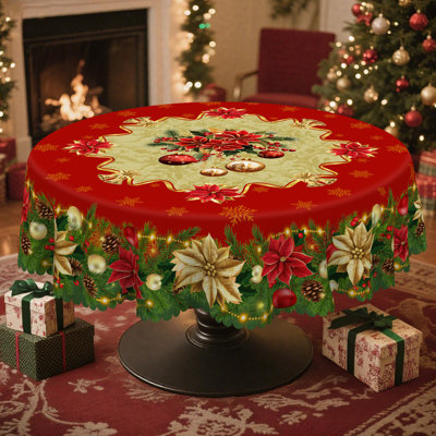 Christmas Floral Pattern Design Luxury Durable Washable Polyester Tablecloth