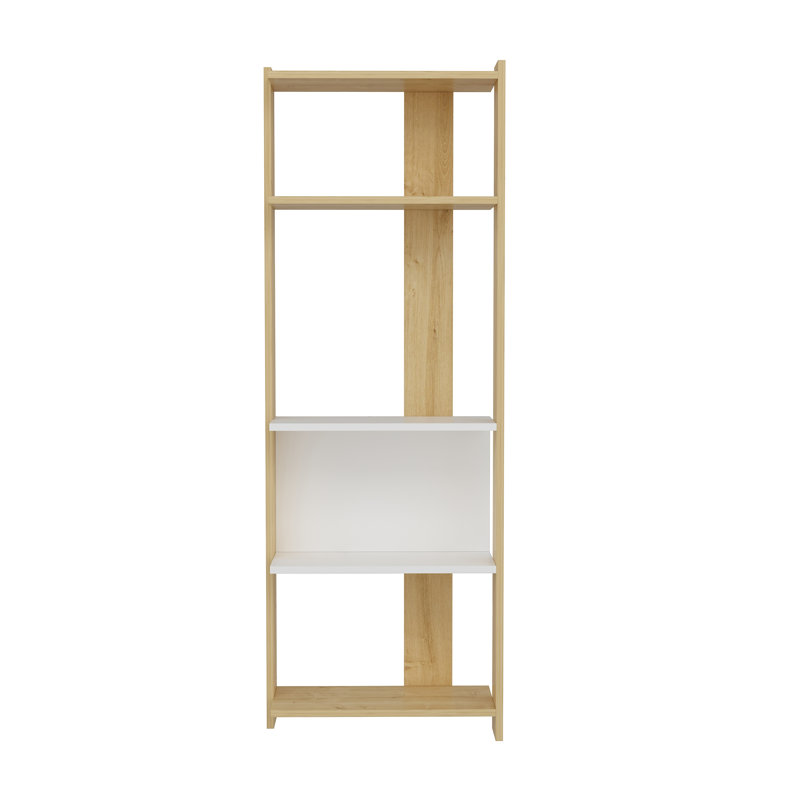 Bizzell 4 Tier Geometric Bookcase Modern Display Unit for Living Room or Home Office, 165cm H x 59cm W x 26cm D, Oak/White