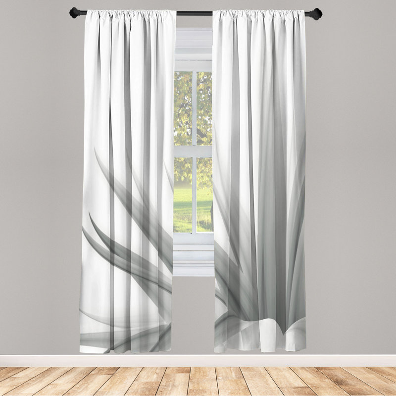 Microfiber Floral Semi-Sheer Rod Pocket Curtain Panels, 28" W x 95" L, Rhino Gray/White