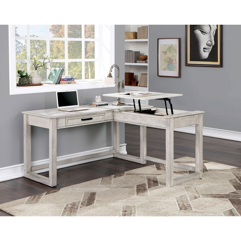 Transitional Computer Desk Antique White, Usb Port Lift Top Design And Dovetail Drawer