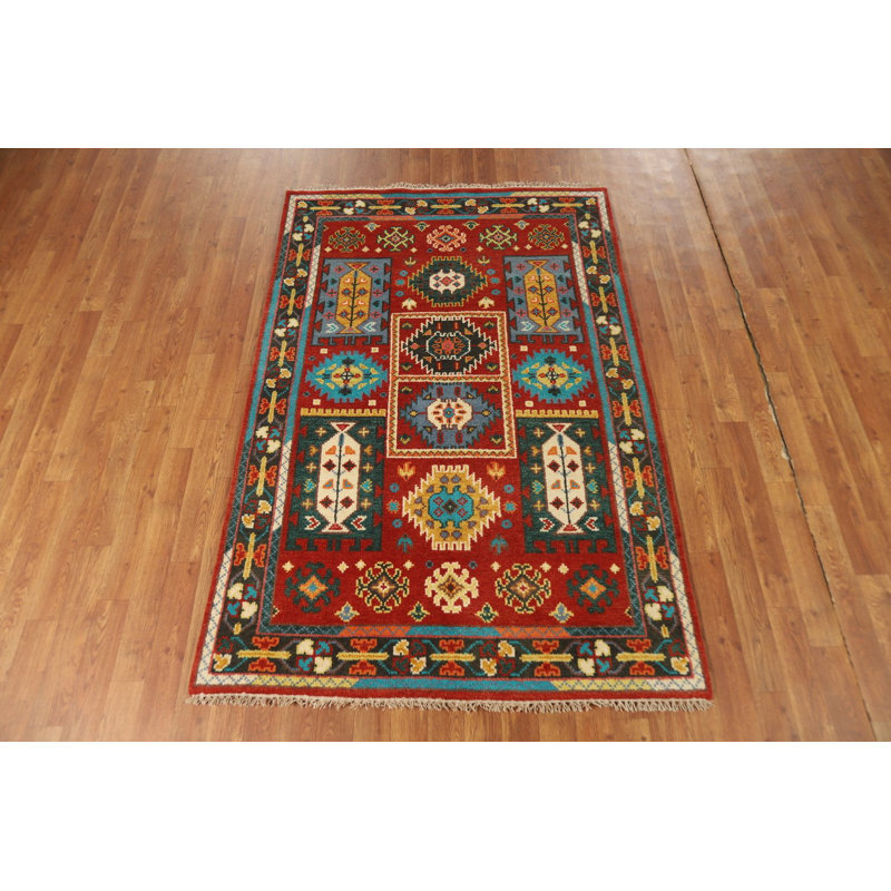 Tapis traditionnel rouge à motif géométrique rouge 4 x 6