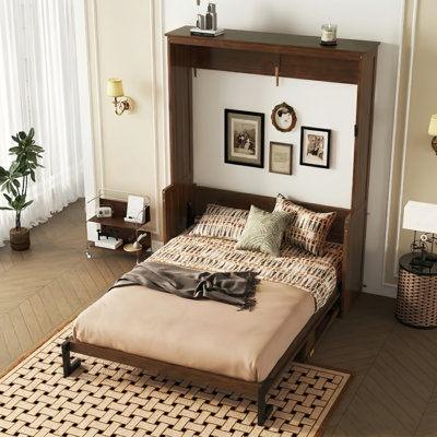 Queen Size Wood Murphy Bed, Space-Saving Hidden Wall Bed, Wall Bed Cabinet, with Gas Struts,Walnut (Old Sku W504S00226)