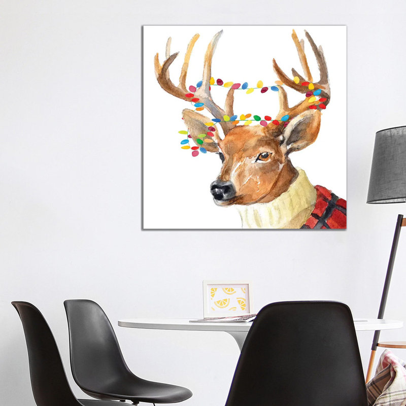 Christmas Lights Reindeer Sweater by Lanie Loreth - Wrapped Canvas Painting, 93.98cm H x 93.98cm W x 1.905cm D