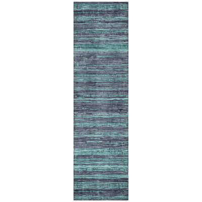 Machine Washable Indoor/Outdoor Xhevrie Teal Rug