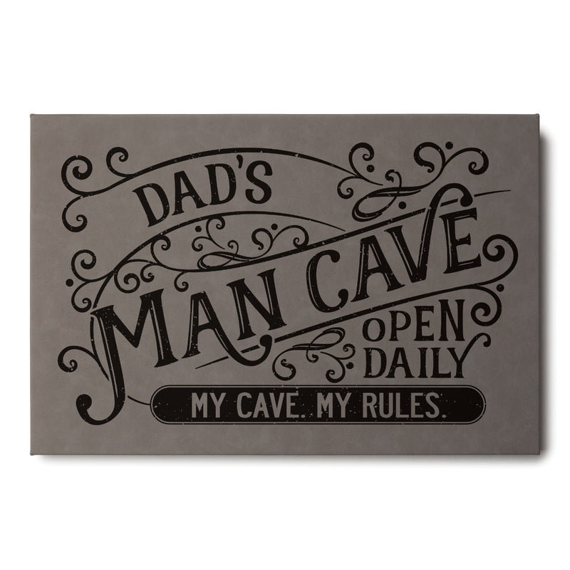 Man Cave 12x18 Gray Leather Personalized Canvas
