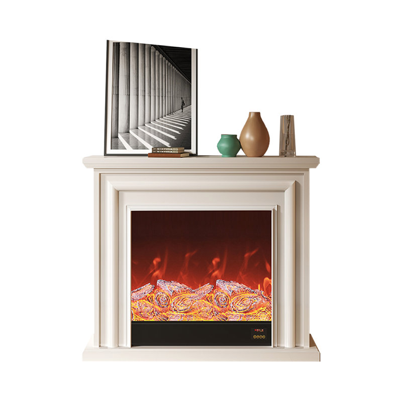 Beige Solid Wood Electric Fireplace