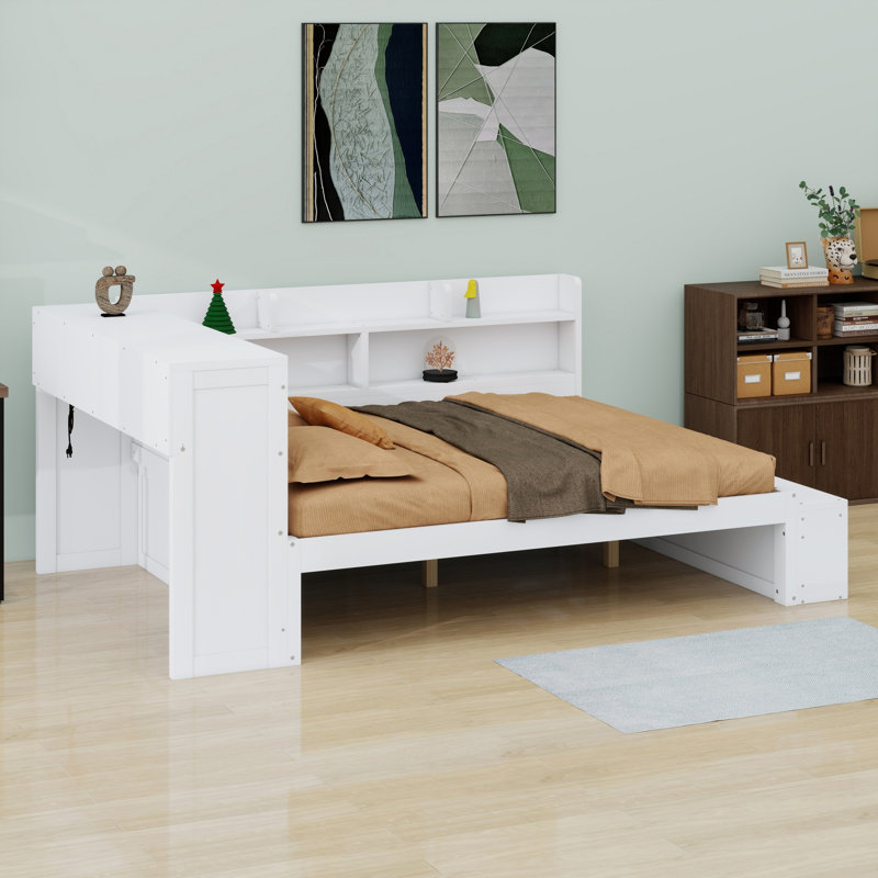 Daybed Featuring Storage Shelves and Integrated USB Ports, White