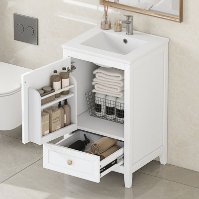 Modern Bathroom Vanity With Sink, Storage Rack, Drawer And Soft Closing Door