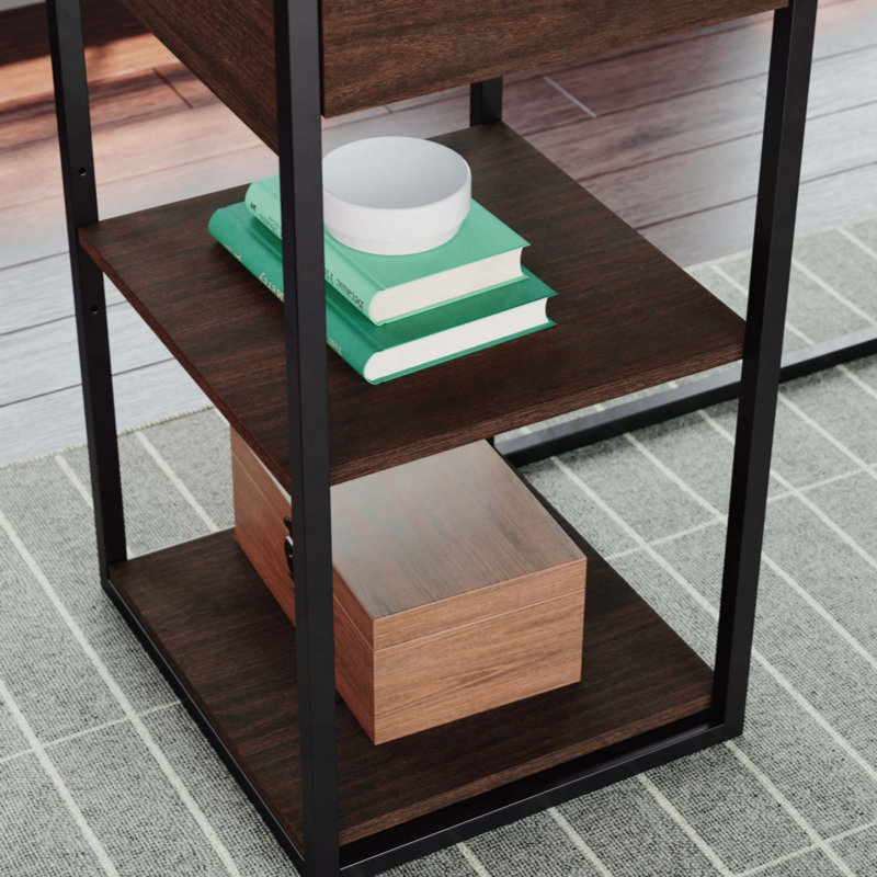 L-Shaped Writing Desk, Umber Wood/Black