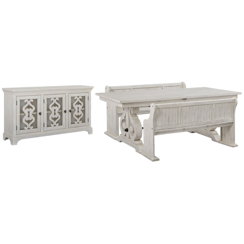 Jaavon Extendable Rectangular Dining Table With 2 Benches And Server, 4Pcs:Table,Server,2Benches