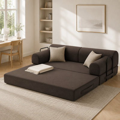 Velora78.7" Convertible Sofa Bed, Modern Corduroy Sleeper Couch with Adjustable Lounge Design, 4-in-1 Folding Daybed Sofa for Living Room, Apartment, Guest Room, No Assembly Required,Brown