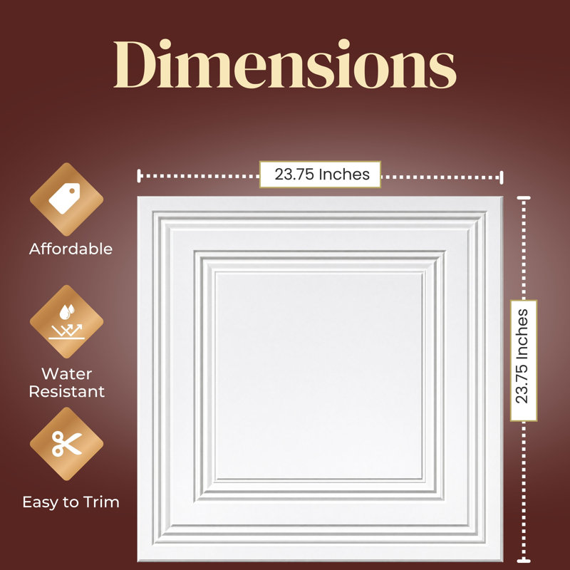 24'' L x 24'' W Smooth PVC Drop-In Ceiling Tile, Plain White