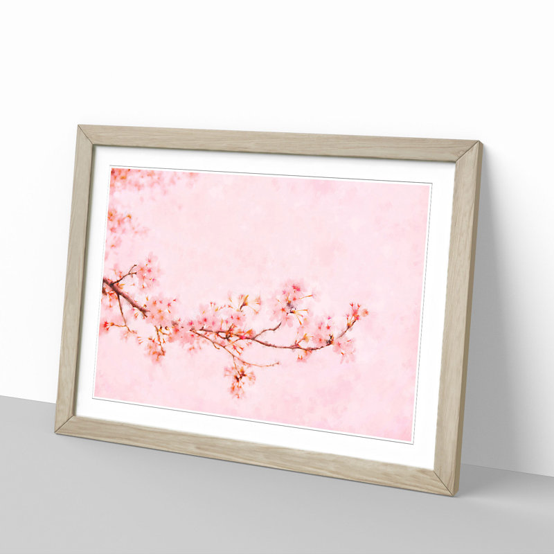 Pink Cherry Blossom - Picture Frame Graphic Art Print, 62cm H x 87cm W x 2cm D, Oak