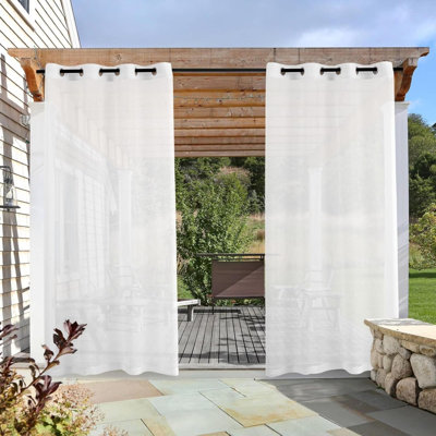 Outdoor Sheer Curtains For Patio Waterproof  2 Panels Linen Look Grommet Curtain Light Filtering Outside Drapes For Living Room Pergola Cabana Gazebo